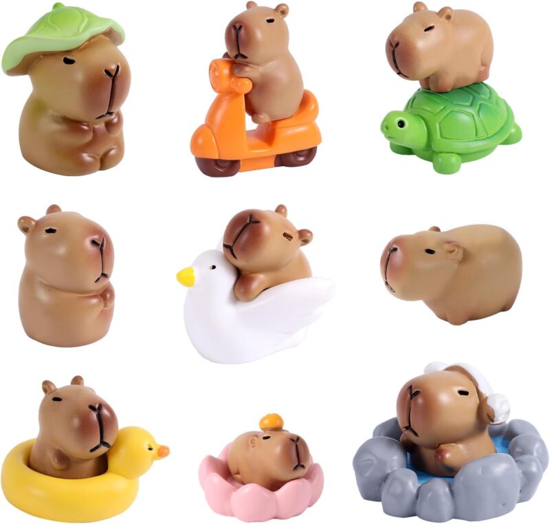 13pcs Mini Resin Capybara Figurines, Small Animal Toys Stuff for Car Dashboard Decorations, Miniature Garden Landscape, Little Birthday Party Favors Tiny Cupcake Cake Toppers DIY Crafts Blind Box Game