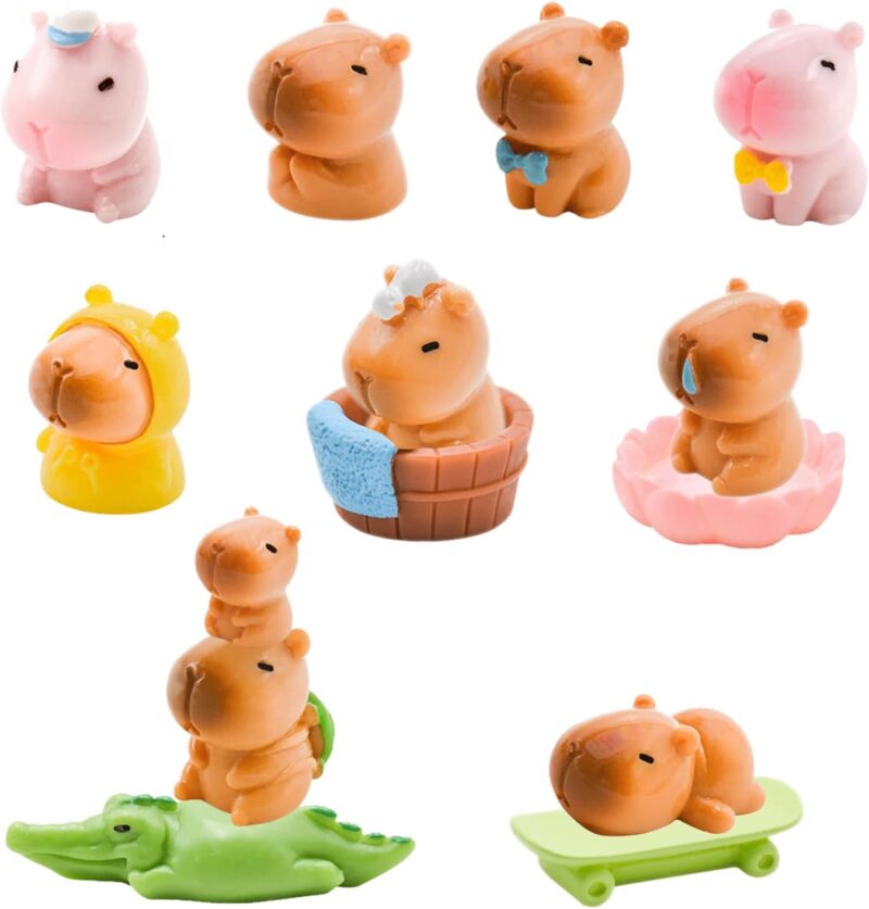 14 PCS Mini Capybara Figurines Tiny Capybara for Car Dashboard Dollhouse Miniatures Mini Resin Animals for Fairy Garden Landscape Desktop Decor Capybara Cake Toppers Decor