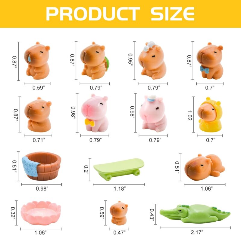 14 PCS Mini Capybara Figurines Tiny Capybara for Car Dashboard Dollhouse Miniatures Mini Resin Animals for Fairy Garden Landscape Desktop Decor Capybara Cake Toppers Decor - Image 2