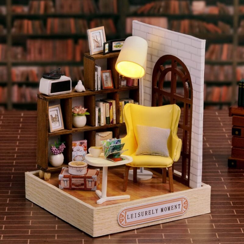 DIY Miniature Dollhouse Kit with Furniture, 1:24 Scale Creative Room Mini Wooden Doll House Plus Dust Proof for Kids Teens Adults(Leisurely Moment) - Image 2