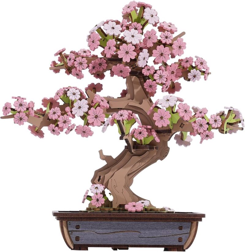 3D Wooden Puzzle  for Adults, DIY Sakura Bonsai Tree Plants for Home Table Decor, Creative Cherry Blossom Crafts Birthday Model Building Kits Toys