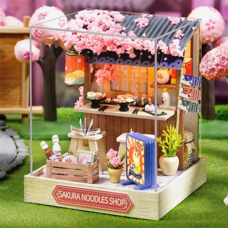 DIY Miniature Dollhouse Kit with Furniture, 1:24 Scale Creative Room Mini Wooden Doll House Plus Dust Proof for Kids Teens Adults(Sakura Noodles Shop) - Image 2