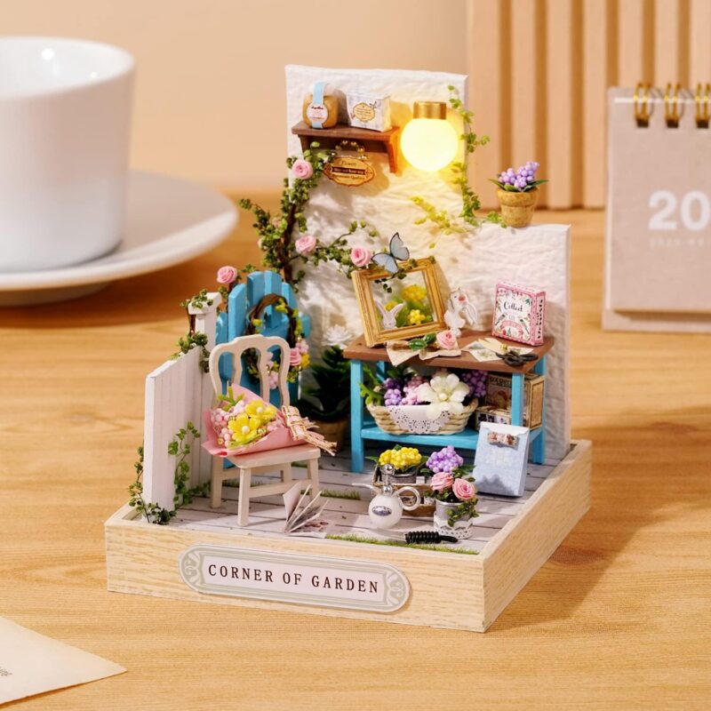 DIY Miniature Dollhouse Kit with Furniture, 1:24 Scale Creative Room Mini Wooden Doll House Plus Dust Proof for Kids Teens Adults(Corner of Garden) - Image 2