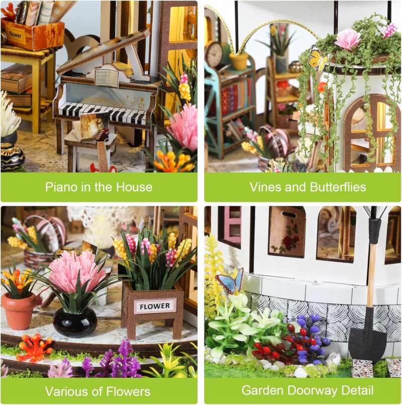 DIY Miniature House Kits,Tiny House with Furniture & LED,DIY Dollhouse Miniature Kit for Adults Teen,Wooden Crafts Mini Model Kits,Birthday Home Decor (Magic Shop) - Image 2