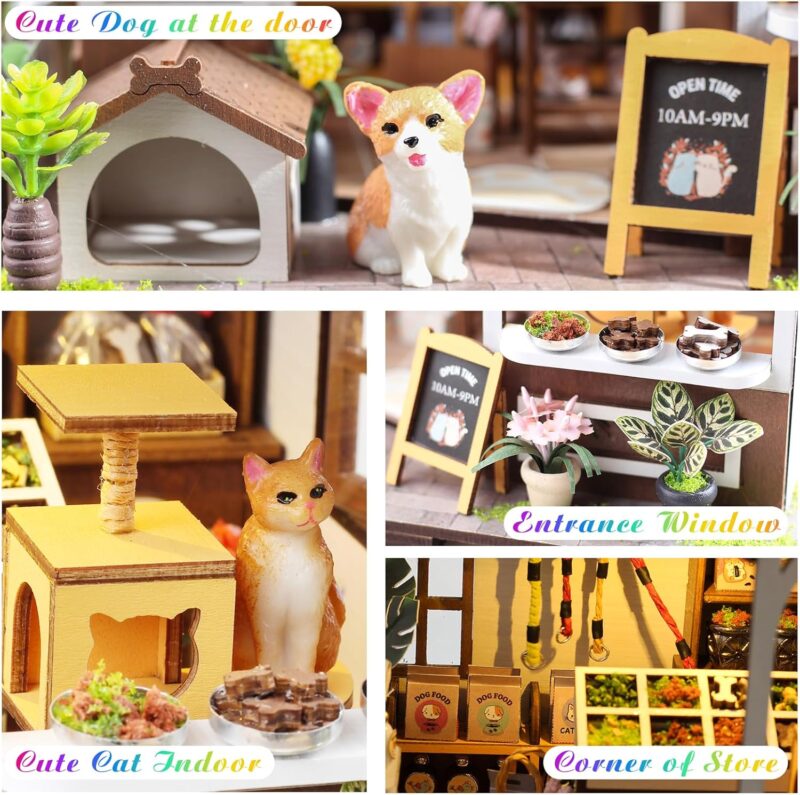 DIY Miniature House Kit,Tiny House Pet Shop with Furniture & LED,DIY Dollhouse Miniature Kit for Adults Teen,Mini House Building kit,3D Wooden Craft Mini Model Kit,Birthday Gifts Home Decor - Image 2
