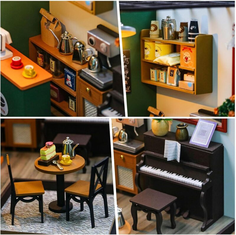 DIY Miniature House Kit,Tiny House Coffee Shop with Furniture & LED,DIY Dollhouse Miniature Kit for Adults Teen,Mini House Building kit,3D Wooden Craft Mini Model Kit,Birthday Gifts Home Decor - Image 2